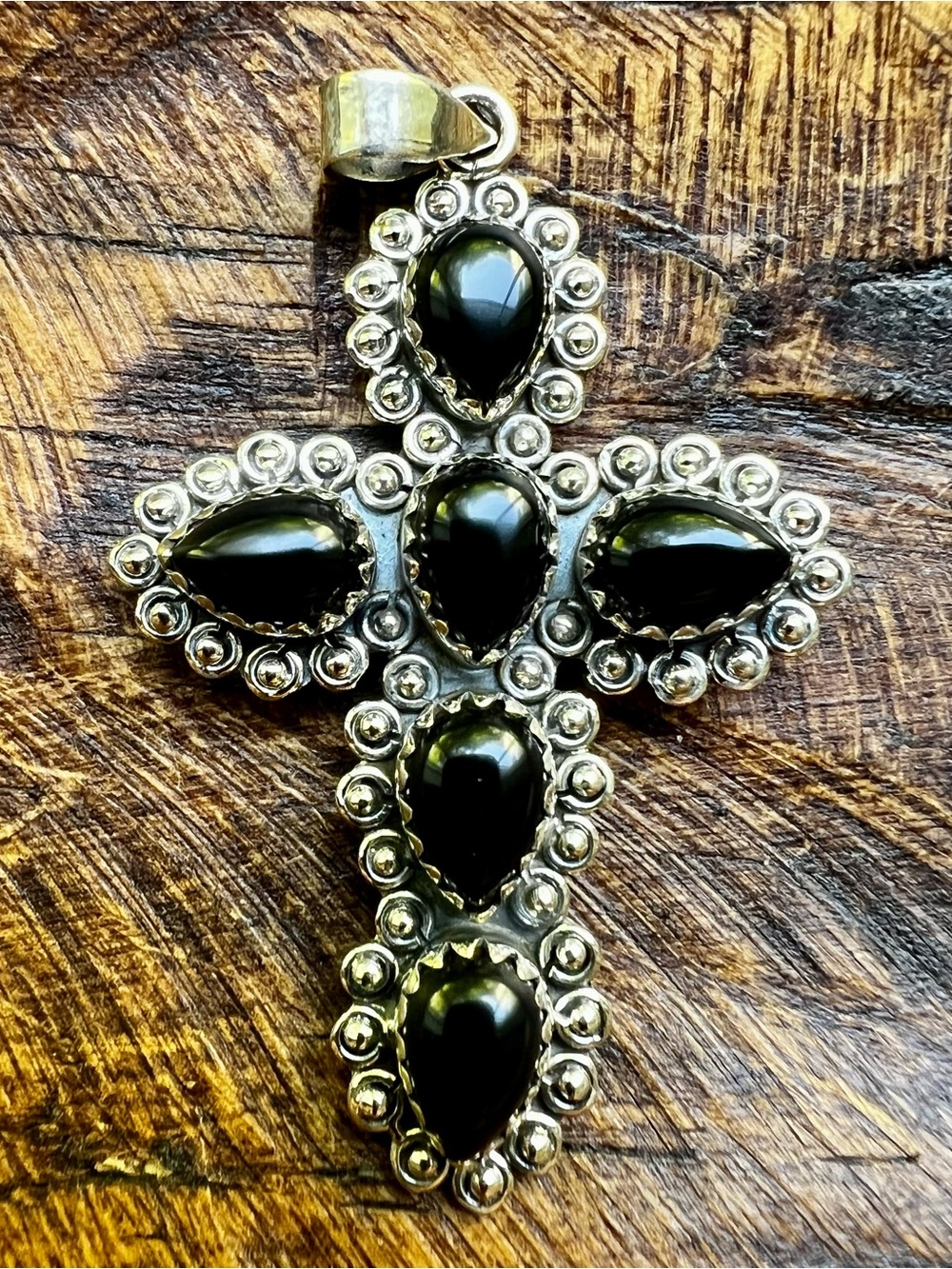 Black Onyx Cross Pendant Sterling Silver Southwestern Statement